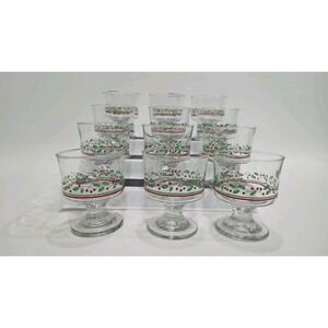Set of 12 Arby's Christmas Holly Berry Pedestal Glass Dessert Juice Sherbet Cups